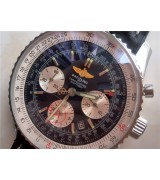 Navitimer Black Dial Silver Ring Breitling Chronograph Black Leather Bracelet