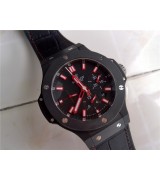 Big Bang Black Dial Red Markers Hublot Chronograph Leather/Rubber Strap