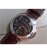 Luminor 8 Days Black Dial Panerai Handwound Watch Dark Brown Strap