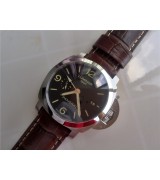 Luminor GMT 44mm Black Dial Automatic Panerai Watch Brown Leather