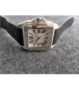 Cartier Santos Swiss Automatic Watch-Roman Numeral Hour Markers-Leather Bracelet W20073X8