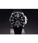 Cartier Calibre De Cartier Automatic Watch Black Dial Rubber Strap