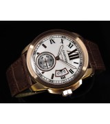 Cartier Calibre De Cartier Swiss 2824 Automatic White Dial Roman Numeral Markers Rose Gold