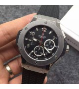 Hublot Big Bang Black Dial Silver Ring Chronograph Black Rubber Strap