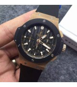 Hublot Big Bang Black Dial Chronograph Rose Gold Case Black Rubber Strap