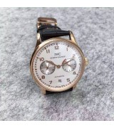 IWC Portuguese 7 Days Automatic Watch Rose Gold White Dial Black Leather 