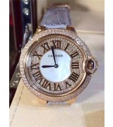 Cartier Ballon Bleu Swiss Quartz Full Diamonds Women watch-Roman Numeral Hour Markers-Leather Bracelet