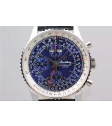 Breitling Montbrilliant Datora-Blue Dial with Stick Numeral Markers-Black Leather Bracelet