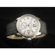 Cartier Calibre De Cartier Swiss 2824 Automatic White Dial Roman Numeral Markers Black Leather