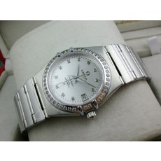 Omega Constellation Chronometer Swiss 2824 Ladies Automatic White Dial Diamond Bezel