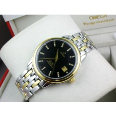 Omega De Ville Swiss 2824 Mens Automatic Black Dial Diamond Stick Markers Gold