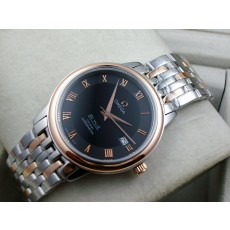 Omega De Ville Swiss 2824 Mens Automatic Black Dial Roman Markers Rose Gold