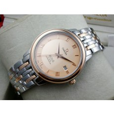 Omega De Ville Swiss 2824 Mens Automatic Rose Gold Dial Roman Numeral Markers