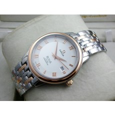 Omega De Ville Swiss 2824 Mens Automatic White Dial Roman Numeral Markers Rose Gold