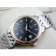 Omega De Ville Swiss 2824 Mens Automatic Black Dial Diamond Stick Markers Rose Gold