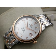 Omega De Ville Swiss 2824 Mens Automatic White Dial Numeral Markers Rose Gold