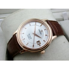 Omega De Ville Swiss 2824 Mens Automatic White Dial Stick Markers Rose Gold
