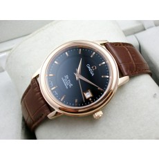 Omega De Ville Swiss 2824 Mens Automatic Black Dial Stick Markers Rose Gold