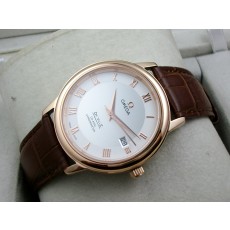 Omega De Ville Swiss 2824 Mens Automatic White Dial Roman Markers Rose Gold