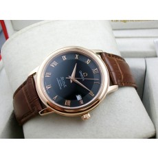 Omega De Ville Swiss 2824 Mens Automatic Black Dial Roman Markers Rose Gold