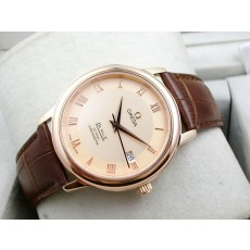 Omega De Ville Swiss 2824 Mens Automatic Rose Gold Dial Roman Markers Rose Gold