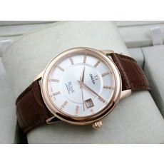 Omega De Ville Swiss 2824 Mens Automatic White Dial Diamond Stick Markers Rose Gold