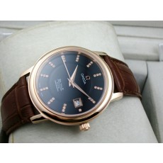 Omega De Ville Swiss 2824 Mens Automatic Black Dial Diamond Stick Markers Rose Gold