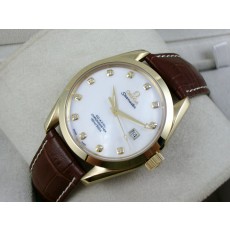 Omega Seamaster Swiss 2824 Mens Automatic White Dial Diamond Markers Gold