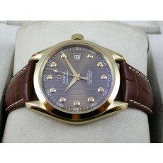 Omega Seamaster Swiss 2824 Mens Automatic Brown Dial Diamond Markers Gold