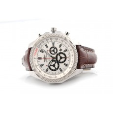 Breitling Bentley Swiss 7750 Mens Automatic White Dial Brown Leather Strap