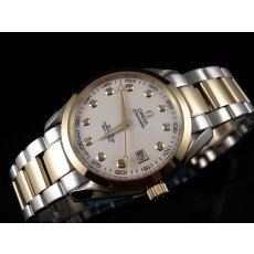 Omega Seamaster Swiss 2824 Mens Automatic White Dial Diamond Markers Gold