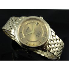 Omega De Ville Swiss 2824 Mens Automatic Gold Dial Stick Markers Gold