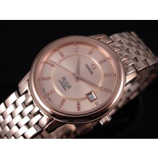 Omega De Ville Swiss 2824 Mens Automatic Rose Gold Dial Diamond Stick Markers Rose Gold