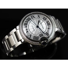 Cartier Ballon Bleu 36MM Diamonds Swiss Automatic Women Watch Steel M02