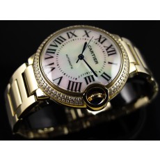 Cartier Ballon Bleu 36MM Diamonds Bezel Swiss Automatic Women Watch Yellow Gold M12