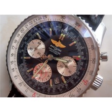 Navitimer Black Dial Silver Ring Breitling Chronograph Black Leather Bracelet