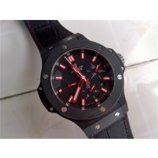 Big Bang Black Dial Red Markers Hublot Chronograph Leather/Rubber Strap