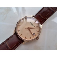 Calatrava Noble Champagne Dial Patek Philippe Automatic Watch Brown Leather Strap