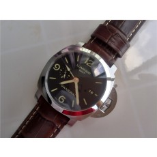 Luminor GMT 44mm Black Dial Automatic Panerai Watch Brown Leather