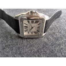 Cartier Santos Swiss Automatic Watch-Roman Numeral Hour Markers-Leather Bracelet W20073X8