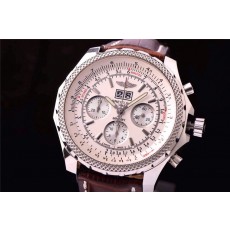 Breitling Bentley 6.75 Big Date Chronograph White Dial Brown Leather Bracelet