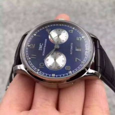 IWC Portuguese 7 Days Automatic Watch Blue Dial Black Leather 