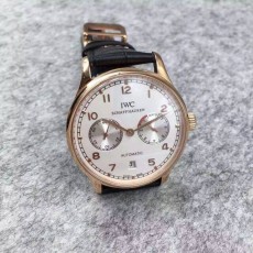 IWC Portuguese 7 Days Automatic Watch Rose Gold White Dial Black Leather 