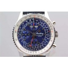 Breitling Montbrilliant Datora-Blue Dial with Stick Numeral Markers-Black Leather Bracelet