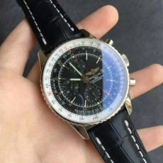 Breitling Navitimer Swiss 7750 Chronograph-Full Black Dial with Stick Markers-Black Leather Bracelet